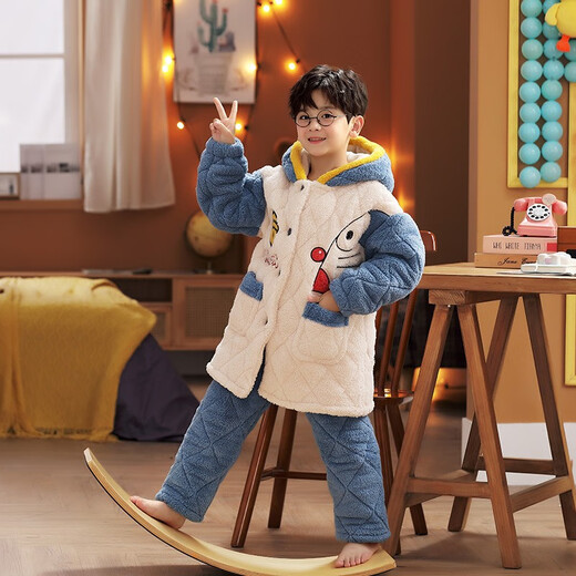 YouGang Children's Pyjamas Jungen im Herbst und Winter verdickte Koralle Samt dreischichtige Baumwolljacke Flanell Baby Home Kleidung LDR9922 Baumwoll Pikachu 120 cm (12 Größen empfohlene Höhe 115-125)