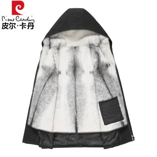 Pierre Cardin parka men's full mink mink liner mink sleeves fur integrated fur hooded mid-length mink coat black - imported light gray mink mink sleeves 5XL 180-210Jin Jin equals 0.5 kg