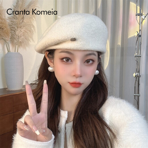Cranta Komeia Hut für Frauen 2025 Neues Retro Beret Herbst- und Wintertemperament Promi Maler Hut Geburtstag Geschenk für Freundin Weiß High-End-Sense leichter Luxusstil für Freundin Frau praktisch