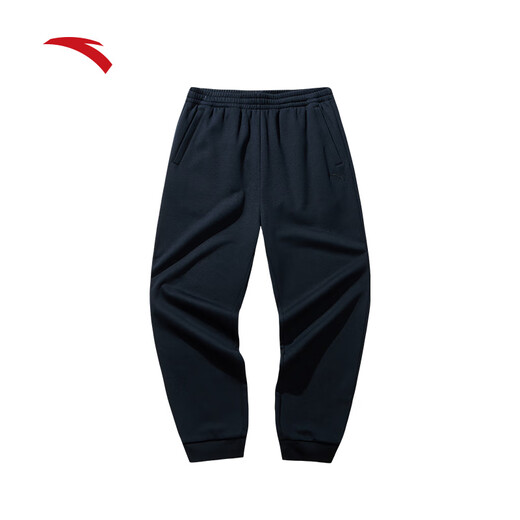 ANTA velvet men's sports pants, men's winter style, thickened and warm, loose-fitting commuting fitness training trousers, velvet cuffed logo style/black (zipper pocket) L