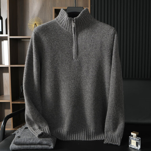 Pash Light luxury men's cashmere sweater 100% cashmere 24 new half-zipper five-needle thickened knitted sweater TRC-1444 original velvet camel XL
