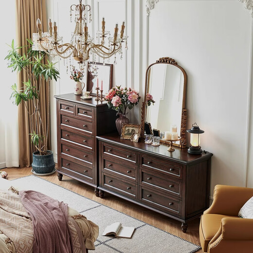一具一家美式斗柜全实木樱桃木客厅靠墙床尾卧室收纳储物六抽屉立柜 胡桃色六斗柜（880*450*1190）