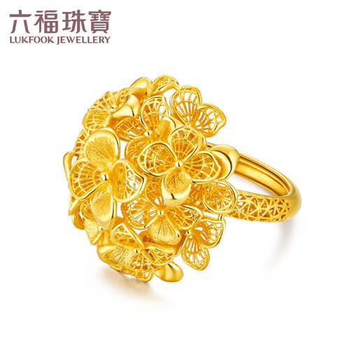 六福珠宝囍愛系列足金锦绣佳缘金绣球花黄金戒指婚嫁礼 计价 020796RA 12.28克(含工费1695元)