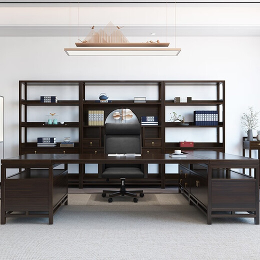 YARXCHEG New Chinese Style Boss Desk Corner Simple Modern Office Furniture Solid Wood President Desk Executive Desk Customized 2 Meters Golden Rosewood