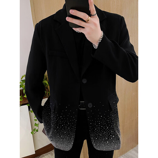 An Chuxia's star-studded high-end suit men's fashionable design niche super good-looking top black suit jacket loose black S