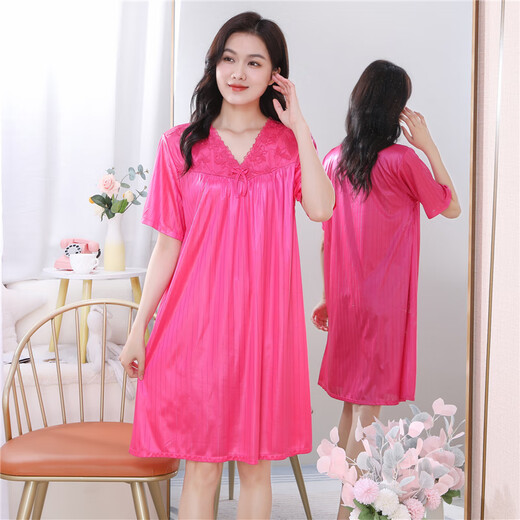 Dai Mingxuan nightgown for women in summer ice silk sexy pajamas for women in summer short-sleeved imitation silk cool lace V-neck home clothing XS831# green one size (suggested 85-145Jin [Jin equals 0.5 kg])