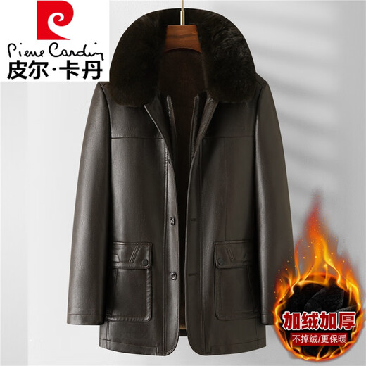 皮尔卡丹产冬季中老年人皮衣男加绒加厚可拆卸胆爸爸装外套大码皮夹克棉袄 588款黑色 【一体加绒】 190/4XL 适160-180斤