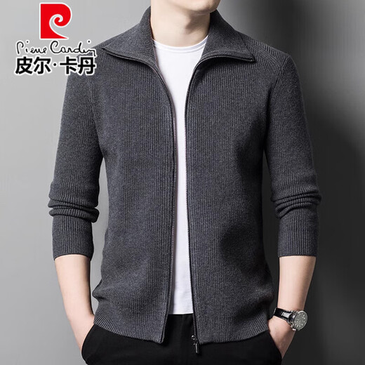 
Pier Cardin wool knitted cardigan men 100% pure wool 2024 autumn and winter thickened casual lapel zipper sweater jacket men tea green L size 170