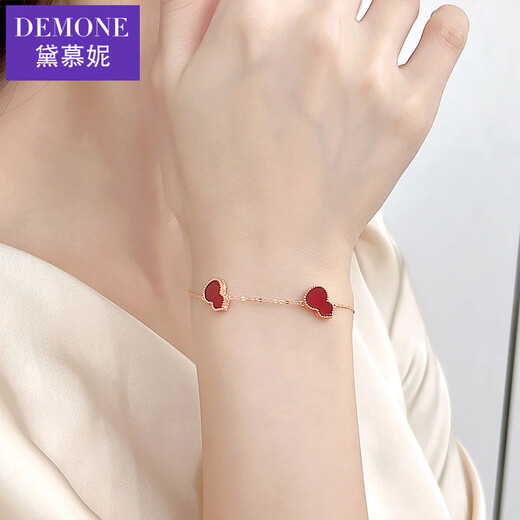 DEMONE 18K gold bracelet for women, color gold rose gold auspicious gourd bracelet, red agate national trend wife's Valentine's Day gift, red agate red 18K gold bracelet