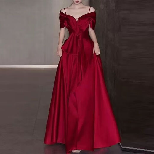 奕诗颜订婚衣服女平常可穿敬酒服新娘新款在逃公主法式主持年会红色结婚 3291 L