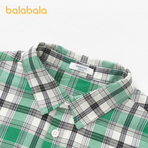 Balabala Official Authentic Children's Shirt Boys' Shirt Long Sleeve 2025 Spring and Autumn Clothing Girls Plaid Green Tone 00444 90 cm