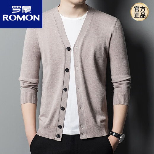 罗蒙（ROMON）羊毛针织衫男开衫外套2024年新款韩版商务休闲秋款男士外穿毛衣 黑色 L 170