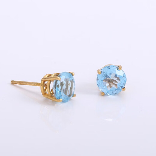 GEM STONE KING 1.8 carat Swiss blue topaz stud earrings 14K gold inlaid with a single colored gemstone classic gift for girls Swiss blue topaz