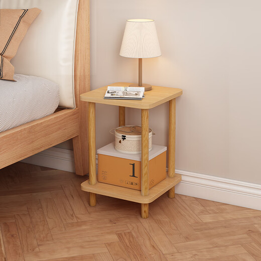 Boundary line bedside table storage bedroom small simple small table mini bedside cabinet storage rack storage bedside table side table double layer pastoral oak color 60*40cm