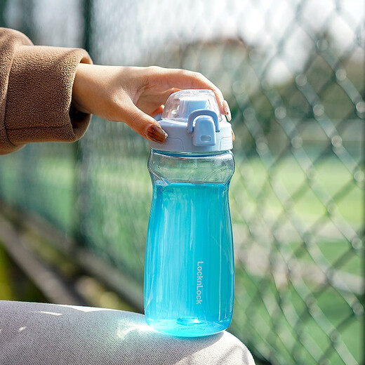 LOCK&LOCK Shark Cup Sports Water Cup Tritan Portable Male and Female Student Plastic Cup Camping Outdoor Water Cup 650ml Blue-ABF975BLU- 650ml