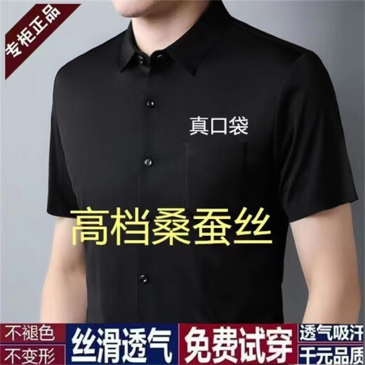 Pierre Cardin 100 Mulberry Silk sin escalas y camisa elástica de manga corta de verano para hombres de la solapa de manga corta versátiles de la solapa informal