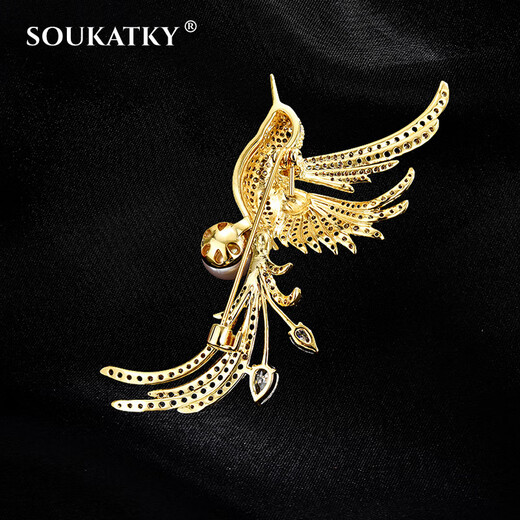 SOUKATKY light luxury brand brooch, high-end female corsage, exquisite brooch, birthday gift for wife and girlfriend, Chinese style ancient phoenix brooch, next day delivery