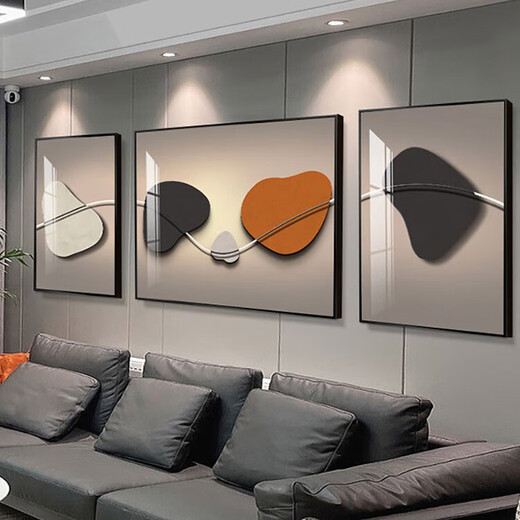 Cheng Zais Wohnzimmer dekorative Malerei moderne minimalistische Sofa Hintergrund Wandbehang Malerei Licht Luxus atmosphärische Wandmalerei High-End-Dreifach-Wandgemälde JD15099 links und rechts 50*70 Mitte 90*70 strukturierte Leinwand PS schwarzer Rahmen
