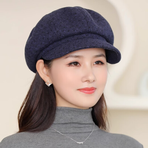 Jieyingshi spring and autumn hat women's octagonal hat Korean style woolen middle-aged and elderly mothers warm beret autumn and winter burgundy
