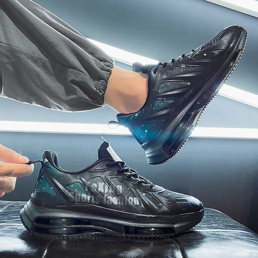
GUQIAN men's shoes 2025 new sports and leisure running cushion shock-absorbing junior high school students' height-enhancing dad shoes trendy shoes for men TK757 black and green 43 (265mm)