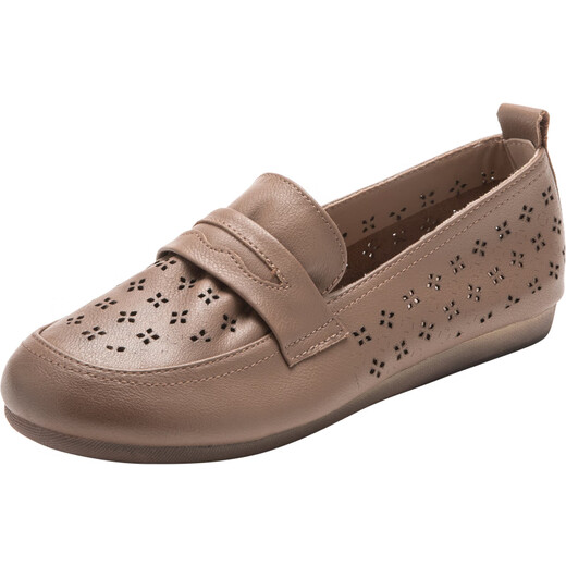 
Kanglibi genuine leather soft sole mother shoes single shoes middle-aged and old comfortable and not tired leather shoes middle-aged and old young and non-slip women's shoes spring and autumn style 677 hole style bean paste color mother comfortable and good shoes 38
