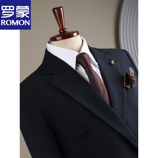 Luo Meng 2025 Spring and Autumn Suit Men's High-end Double-breasted Striped Suit Men's Suit Casual Groom Wedding Dress Brown (suit + trousers) 52/XL (125-135Jin Jin equals 0.5kg)