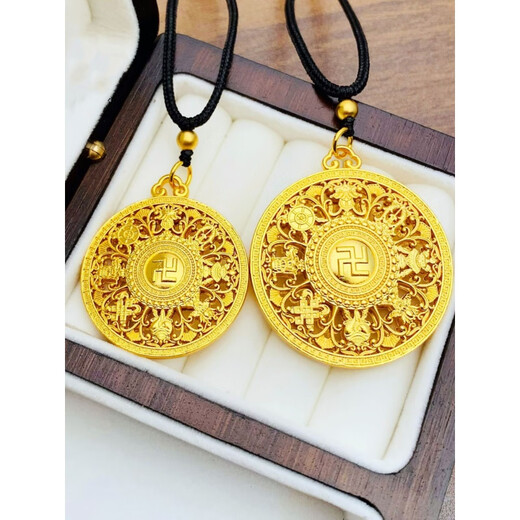 Fat Donglai's same style 18k gold eight treasures compass pendant, the Great Sun Tathagata Amitabha 18k yellow l gold lotus necklace Wanfu eight treasures compass pendant size 35*35 (+ rope