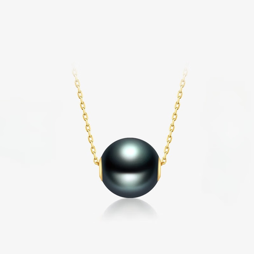 Muqin Tahitian black pearl pendant Passepartout necklace 18K gold seawater pearl pendant single neck chain clavicle chain 9-10mm
