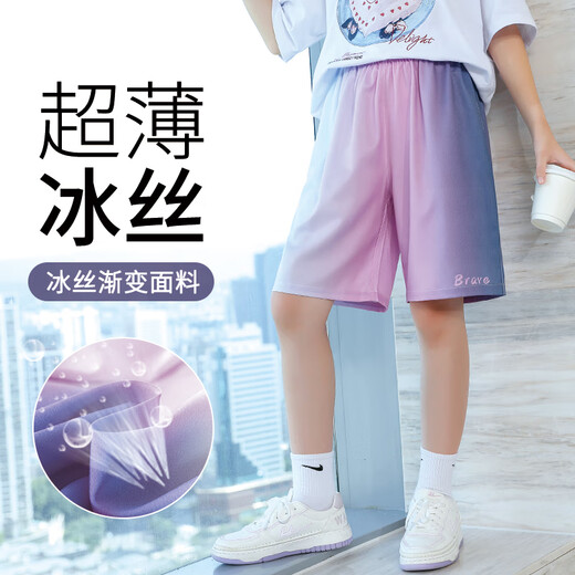 NICKYBABY girls shorts for summer wear children's mid-trousers quick-drying girls ice silk five-point pants big children's thin sports summer suit 3350 gradient 9922 white [set] 170