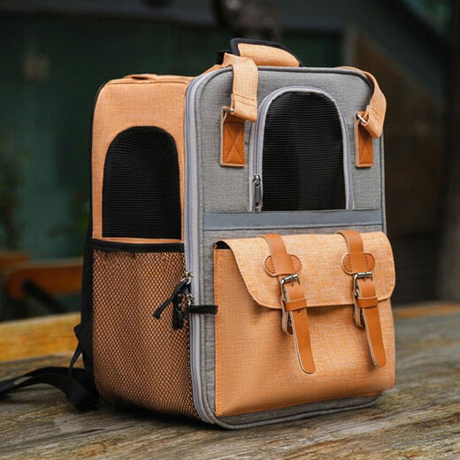 Three dogs and cats bags for outdoor portable space capsules cat backpacks with shoulders large capacity anti-stress kittens small dog pet schoolbag denim canvas style - orange M-medium size (recommended weight of 10 Jin [Jin equals 0.5 kg])