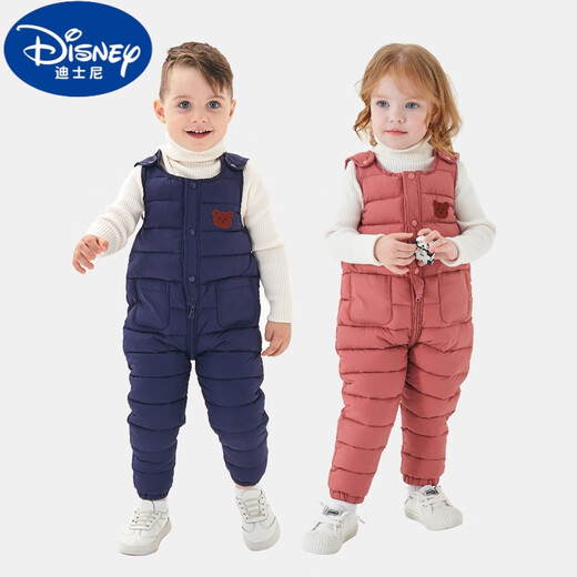 Disney (Disney) baby down cotton overalls suit autumn and winter plus velvet outer wear boys and girls open jumpsuit children's baby pants dark blue (plus velvet) 90 (80-90CM)