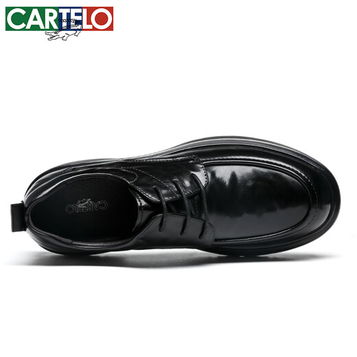 CARTELO British Men's Leather Shoes Thick Sole Increased Business Casual Shoes Low-top Round Toe Breathable Cowhide Shoes Men's 9960 Black 38
