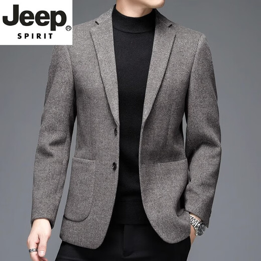 JEEP SPIRIT high-end men's knitted wool suit men's 2025 autumn and winter business casual single western jacket without ironing men's suit beige 190