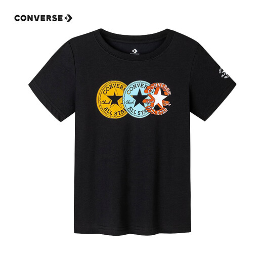 Converse children's clothing boys' short-sleeved T-shirt summer new printed tops children's casual T-shirt black 150/72 recommended height 140-152cm