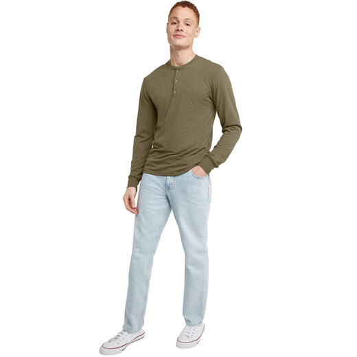 Hanes Men's Long Sleeve Henley Collar T-Shirt Tri-blend Lightweight Button Collar Regular Fit Casual Daily Eco-friendly White X Large Size
