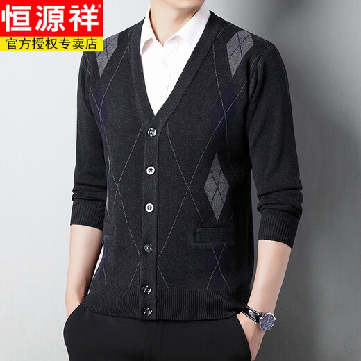 Hengyuanxiang Frühlings- und Herbst-Daddy-Kleidung Pullover Jacke Herren Wolle Strickjacke mit mittlerem Alter mit V-Ausschnitt Basishemd älterer Pullover K-1 Kamel M 170