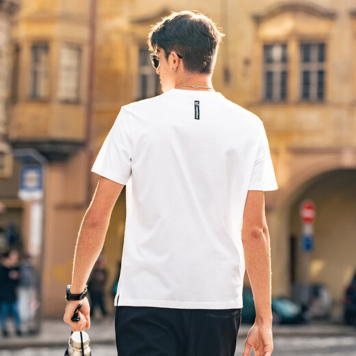 
Mr. Bu Bu simple pocket design pure cotton T-shirt 2025 spring and summer new English printed short-sleeved white TGT15262 Haoyue White M (170)