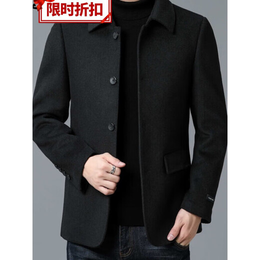 Lilang Herren-Wolljacke Herbst und Winter Neue doppelseitige Kaschmirjacke mittleren Alters im mittleren Alter lässig Wollwolle Top schwarz 180/xl