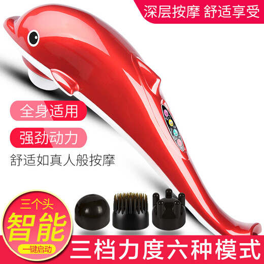 Anshang Cervical Massager Dolphin Massage Stick Rechargeable Electric Brain Smart Home Handheld Beating and Beating Shoulder, Waist, Legs, Back, Belly, Neck, Whole Body Meridian Massager Gift, Plug-in Smart Version with 3 heads, 3 levels of intensity, 6 modes