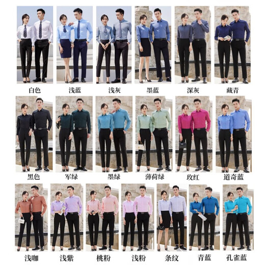 Chenfu professional long-sleeved shirt for men and women business interview formal wear company front desk work clothes stretch shirt 4S store work clothes single piece light blue long-sleeved (remarks for men and women) XL