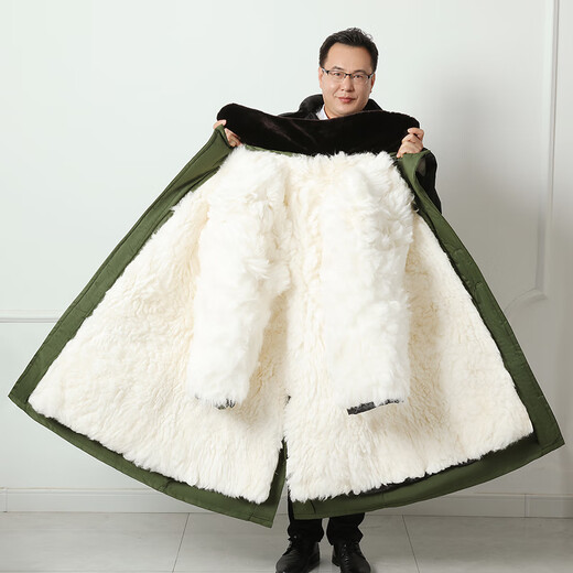 Hengyuanxiang sheepskin military cotton coat men's fur integrated winter long cold-proof Northeast labor protection suit thickened warm wool cotton jacket [classic black] long-haired sheepskin inner liner can be detached 4XL 4XL (large size suitable for 180 Jin [Jin equals 0.5 kg] or above)