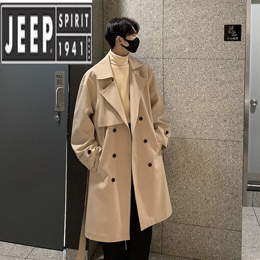 Jeep Spirit Korean Black Mid-Longing Windbreaker veste pour garçons avec des remorques sur-genou