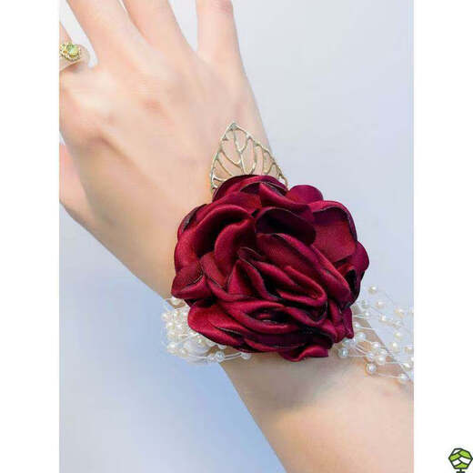 喜婆婆手腕花中式酒红色新娘父母高级感婚礼新郎高档婚宴配饰秒发 673布艺玫瑰手腕花奶白色