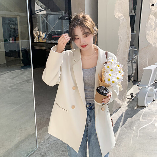 Miao Yijia blazer women's autumn suit jacket casual commuting small suit new temperament versatile jacket top for women temperament versatile suit jacket off-white M (reference 95-105Jin Jin is equal to 0.5 kg)