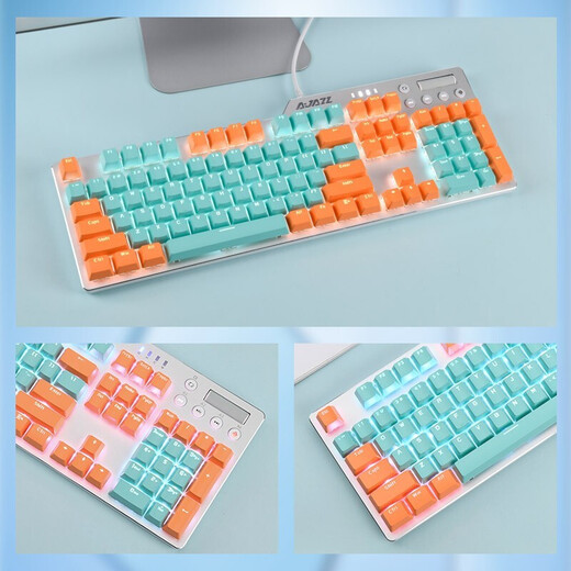 Black Jue AK35I Game Real Mechanical Keyboard Double Pair E-sports Chicken Lol Wired Laptop Desktop Computer Pink Cute Girls Office Typing Orange and Blue Double Pair Blue Axle