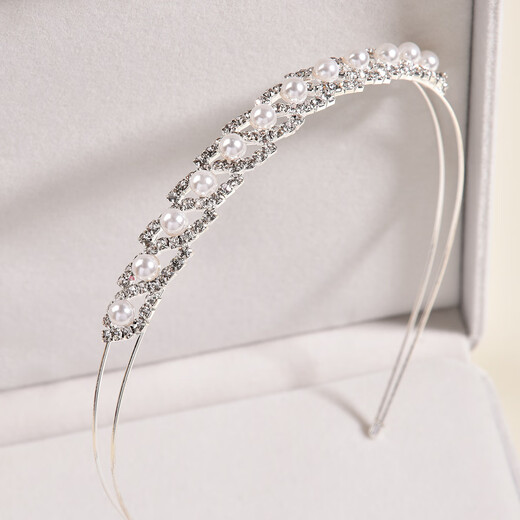Meng Junchen bridal tiara hair accessories diamond-encrusted imitation pearl headband Korean style fashionable and elegant rhinestone double-layer hairpin headband style 6 pearl silver