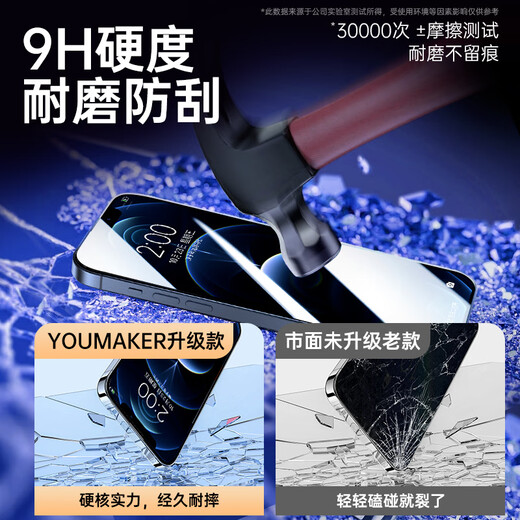 YOUMAKER苹果16/16promax钢化膜无尘仓iPhone16plus全屏覆盖高清抗指纹防窥手机秒贴膜 苹果16Pro【加强防窥膜2套装】听筒防尘全屏覆盖