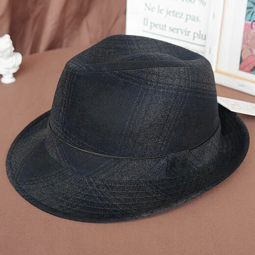 King of Hats, high-end fine wool woolen hat, wool gentleman hat, middle-aged and old hat, British hat, men's dad and grandfather hat, blue and gray plaid, L adjustable (58-59) CM
