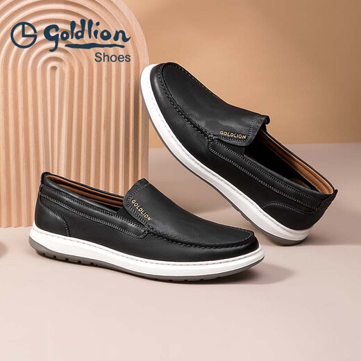 Goldlion Men's Shoes Autumn and Winter Business Casual Leather Shoes Sheep Leather Slip-On Leather Shoes Men's Loafers Slip-On Shoes Black 40