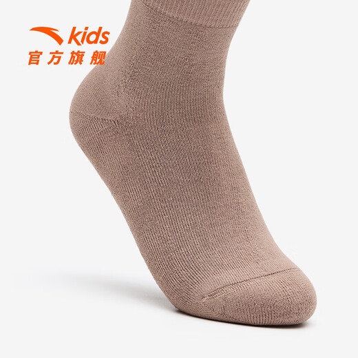 Anta three pairs of children's socks for girls in winter, skin-friendly, comfortable and breathable sports cotton socks, children's mid-calf socks, 3 pairs, dark khaki/light khaki/light khaki XL recommended for 10 years and above
